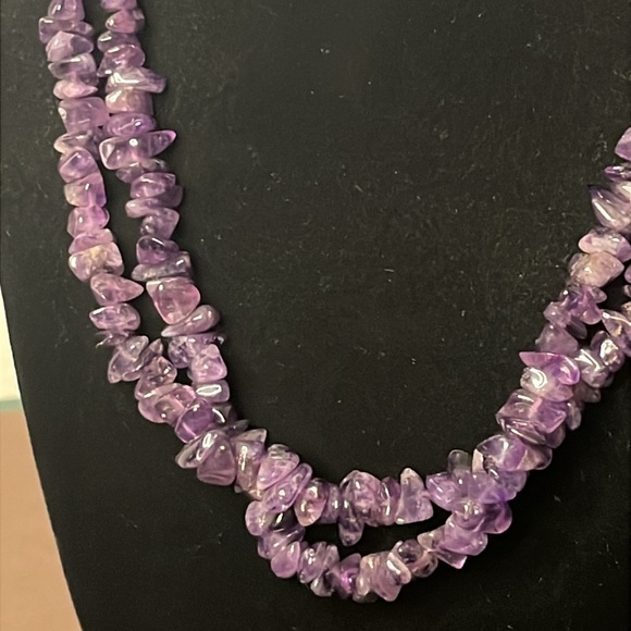 Genuine Purple Polished Amethyst Chip Stone Opera Necklace 18'' - Picture 4 of 5